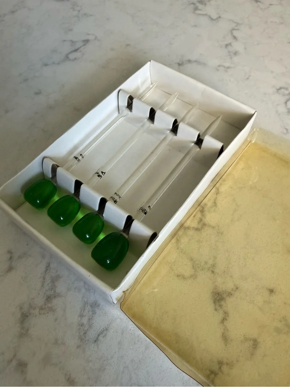 Vintage Crate & Barrel set of 4 Glass Olive Cocktail Picks Swizzle Sticks, New